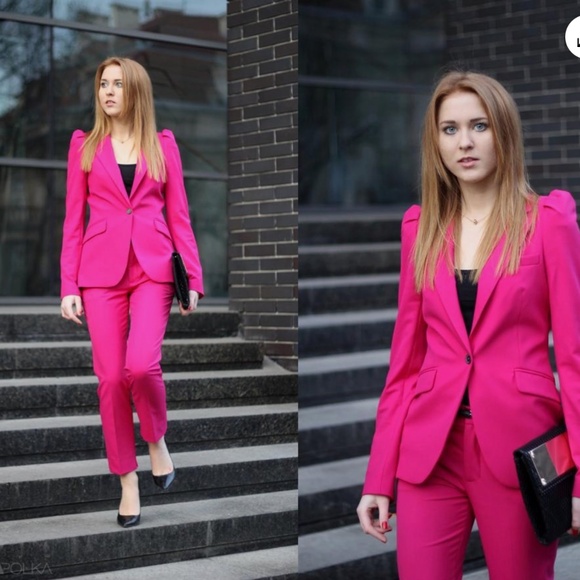 Zara Woman Puffed Sleeves Bright Fuchsia Blazer - Picture 1 of 15